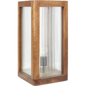 Beliani Lampe de table Chevet Rectangulaire et Abat-jour Fait Main en Bois de Manguier Clair Kolidam