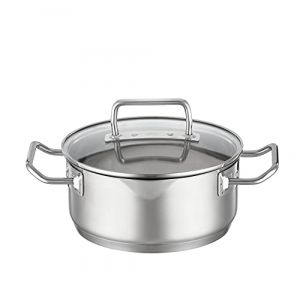 Rösle Cocotte EXPERTISO - Récipient de Cuisson Universel en Inox 18/10 avec Couvercle en Verre, Bec Verseur et Graduation Intérieure - Compatible Induction et Lave-Vaisselle, 20 cm