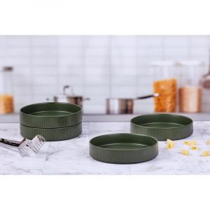 Lot de 4 assiettes creuses en gr&egrave;s vert D21.5