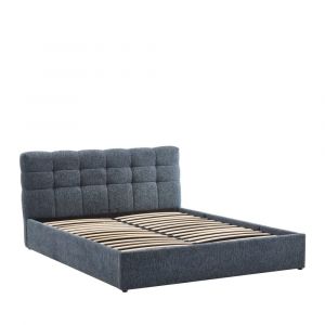 DRAWER Lit coffre matelassé en tissu 160x200cm - Bleu chiné - Acara
