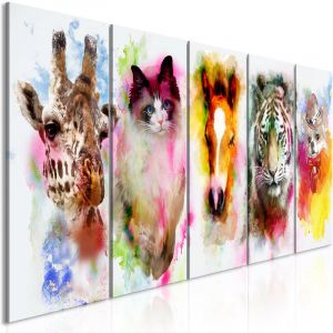 Artgeist Tableau - Watercolour Animals (5 Parts) Narrow - 225x90