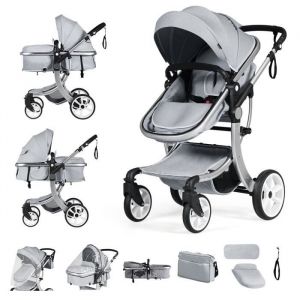 Poussette Bébé Pliante Réversible Costway - Gris - 0 À 3 Ans - 15 Kg - 3 Positions D'inclinaison