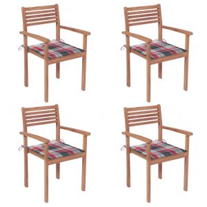 VidaXL Chaises de jardin 4 pcs avec coussins ? carreaux rouge Teck