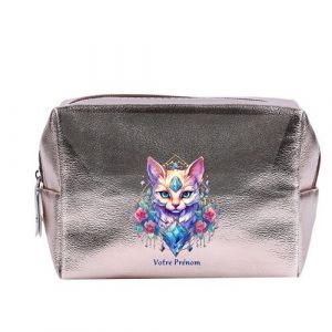 Grande trousse et pochette de maquillage Rose gold Taperso avec motif Chat talisman personnalisee