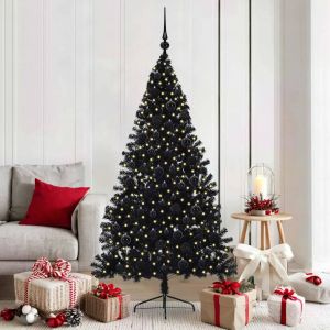 VidaXL Sapin De No&euml;l Artificiel Pr&eacute;-&Eacute;clair&eacute; Noir 180 Cm Pvc