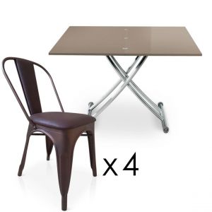 Carrera Taupe avec 4 chaises empilables Gordon matelassées Marron