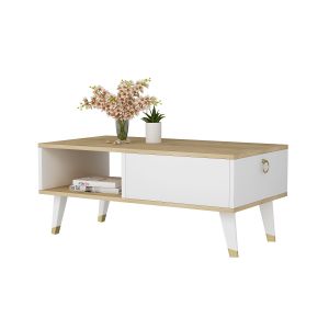 Habitat et Jardin Table basse en bois "Delux" - 90 x 45 x 42 cm - Saphir, Blanc