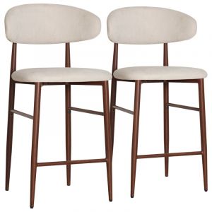 Happy Garden Lot de 2 tabourets de bar beige et m&eacute;tal effet bois fonc&eacute; simon