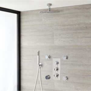 Hudson Reed Kit de Douche Thermostatique Encastrable &agrave; Pommeau Plafond &Oslash; 30cm Douchette & 4 Buses - Como