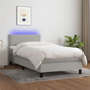 Vidaxl vidaXL Sommier tapissier avec matelas et LED Gris clair 90x190cm Tissu