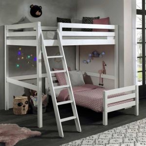 Image de Pack Lit Mezzanine Enfant & Lit Simple "Pino" 140x200cm Blanc