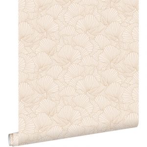 Estahome - papier peint feuilles dessinées sable beige et terracotta claire