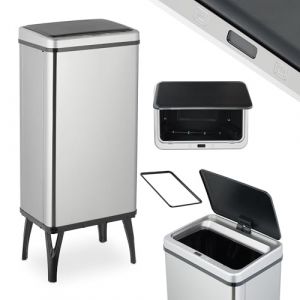 Relaxdays Poubelle Automatique, 50 litres, Couvercle électrique, avec Support pour Sac, Seau Cuisine, en INOX, argenté