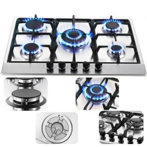Sndoas - Plaque de cuisson à gaz 5 feux, panneau en acier inoxydable, thermocouple de sécurité, compatible gaz naturel ou propane, 68 cm, 10 480 w,