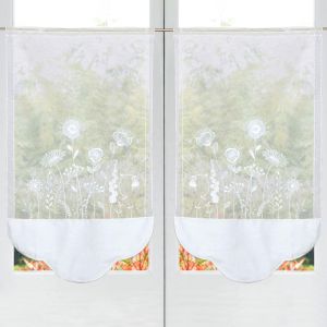 Voilage en pointe arrondie brod&eacute; POLLEN - blanc