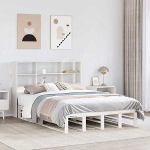 VidaXL Lit bibliothèque sans matelas blanc 140x190 cm bois massif, lit, meuble de chambre à coucher, lit avec rangement, lit double, lit en bois