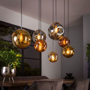 M&S Suspension 7 lampes en verre dor&eacute; cuivr&eacute;, chrom&eacute; et m&eacute;tal - TAHOE