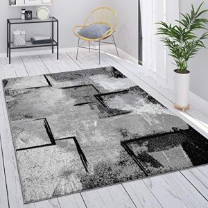 Paco Home - Tapis Gris Tapis Salon Tapis Vintage Salon Poils Ras G&eacute;om&eacute;trique Motif Abstrait 120x170 cm, Gris 7