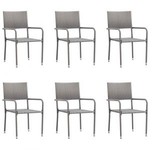 VidaXL Chaise à dîner de jardin empilable lot de 6 gris résine tressée, chaise à dîner d'extérieur, chaise de patio, fauteuil de jardin