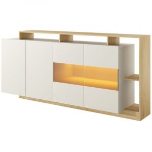 Buffet 4 portes et 4 niches avec LEDs - Beige et Naturel clair - IDESIA