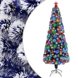 VidaXL Sapin de No?l artificiel LED Blanc et bleu 210 cm Fibre optique