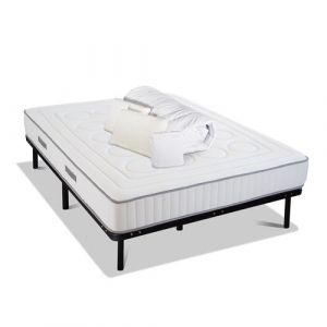 OLYMPE LITERIE Pack Prêt à dormir CRISTAL 180x200 cm Matelas Mémoire de forme + Sommier Métal + Accessoires