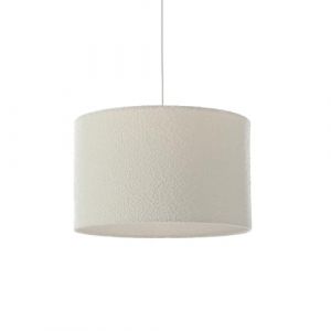 Lussiol Luminaire Badi, Suspension en Tissu bouclette, abat-jour cylindrique de diam. 45 cm, Blanc, Câble plastique blanc, Culot E27
