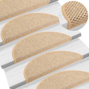 VidaXL Tapis d'escalier autocollants 15 pcs 65x25 cm Beige clair