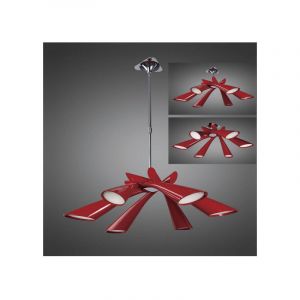Diyas Suspension/Semi Plafonnier Pop Convertible 6 Ampoules E27, rouge brillant/arylique blanc/chrome poli