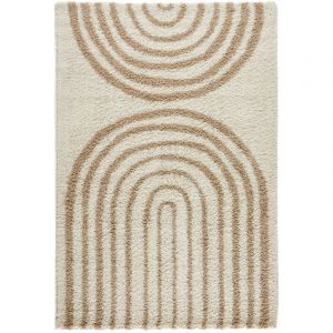 Tapis intérieur shaggy chris. motifs géométriques arc-en-ciel. beige. poils longs. 80 x 140 cm