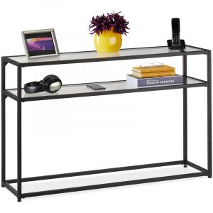 Relaxdays Table de console, 2 surfaces, meuble d'appoint étroit, couloir & salon, métal, verre, HLP 70x110x30 cm, noir