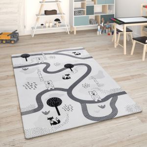 Paco Home - Tapis Chambre Enfant Tapis De Jeux Tapis Bébé Tapis Enfant Route Tapis De Jeux 80x150 cm, Blanc