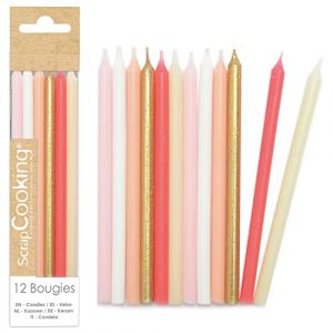 Image de Scrapcooking Bougies longues - Classiques - Rose/Doré - 12 cm - 12 pcs