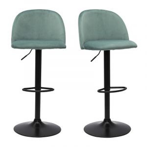 Miliboo Tabourets de bar réglables velours céladon et métal noir (lot de 2) CELESTE