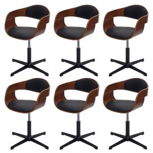 Mendler Lot de 6 chaises de salle à manger HWC-H46 aspect noyer similicuir noir