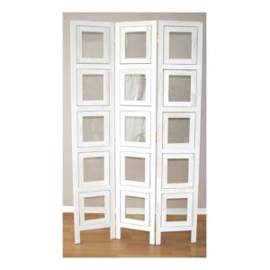 Image de Décoshop26 Paravent 3 panneaux blanc en bois avec 15 porte photos