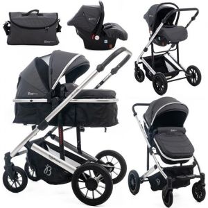BEBELISSIMO - Poussette combinée trio 3 en 1 - siège auto 0m – nacelle – dès la naissance – jusqu’à 22kg – Victoire I-Size - gray