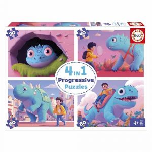 Educa Set de 4 Puzzles progressifs pour Enfants de 20 à 80 pièces. Dinos sympathiques. Dimensions : 28 x 20 cm. Recommandé à partir de 4 Ans (20222)