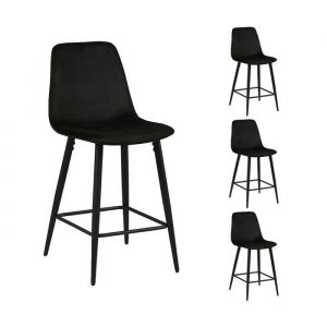 M&S Lot de 4 chaises de bar 42x51,5x98 cm en velours noir - poksi