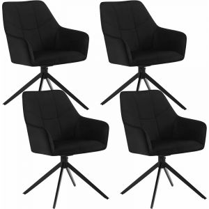Lot de 4 Chaises de Salle à Manger Pivoter à 360° en Velours + métal. 45 x 41 x 86cm. Chaise de Cuisine avec Dossier. Noir - Woltu