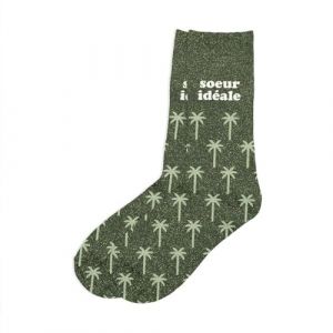 STC Chaussettes - Sœur Idéale - Vert - Paillettes Scintillantes - Taille Unique 36-42 - Motifs Palmier