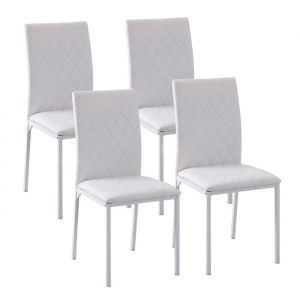 Homcom Lot de 4 chaises de salle à manger - capitonnage rhombique - pieds en métal - 41x50x91cm - blanc