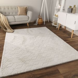 Paco Home - Tapis Bubble Salon Chambre Fourrure &agrave; poils longs Design g&eacute;om&eacute;trique 3D 160x220 cm, Cr&egrave;me 5