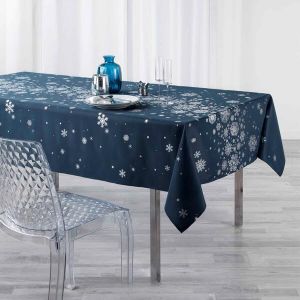 Linge Nappe De Noël Rectangle Anti-Tâches 150x300cm - Argent Constellation - Marine
