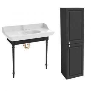 Jacob Delafon Console Cléo 1889 avec plan vasque 3 trous + colonne droite + siphon or