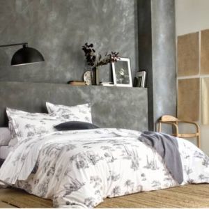 Blanc des vosges Drap housse percale Promenade, Graphite