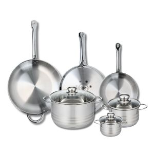 Elo 9886450 Batterie de cuisine 6 pièces, Ensemble de 3 Poêles de cuisson 24, 28 et 32 cm et 3 faitouts 12, 16 et 24 cm Profi Brillant, inox, induction