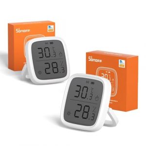 Sonoff SNZB-02D Mini Capteur ZigBee de Temp&eacute;rature et d'humidit&eacute;, Thermom&egrave;tre Hygrometre Int&eacute;rieur, Affichage sur &eacute;cran LCD, Compatible avec Alexa/Google Home, 2 Pack