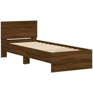 VidaXL Cadre de Lit Tête de Lit et Lumières LED, Lit Simple avec Sommier à Lattes, Lit Adulte, Meuble de Chambre, Moderne, Chêne Marron 90x190 cm