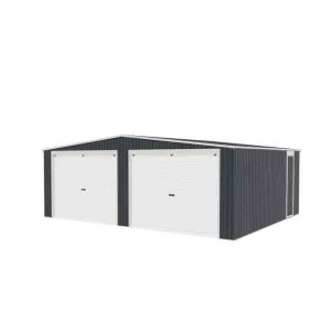 Gardiun Garage Métallique Warwick 32,68 m2 513x637x241 cm pour 2 Voitures Double Porte Coulissante et Porte Latérale Anthracite